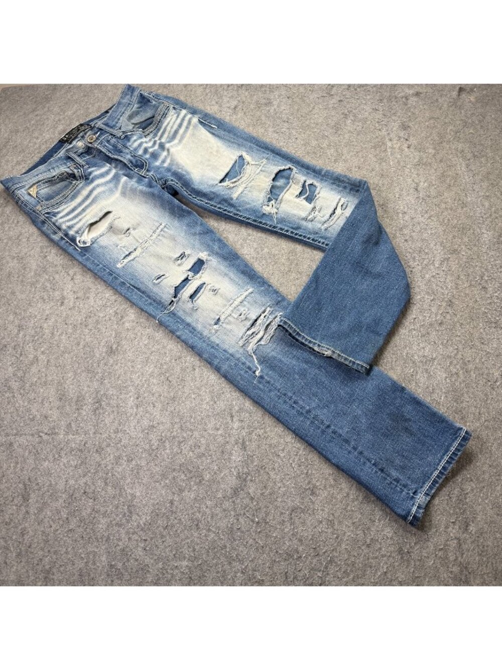 Salvage Havoc Straight Slim Fit Jeans Men 32 x 32 Blue Destroyed Stretch